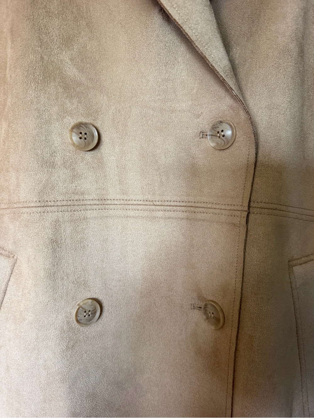 Double-Breasted Women's Faux Suede Tan Coat - Picture 3 of 7